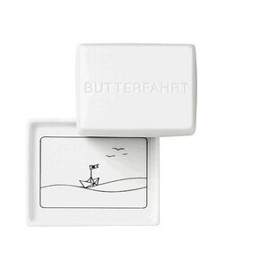 Butterdose Butterfahrt 10x8x6 cm weiß Räder