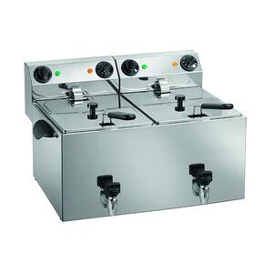 Elektro-Fritteuse 2x8lt.mit Ablasshahn Anschluss 230V / 2x 3,25 kW Cookmax orange
