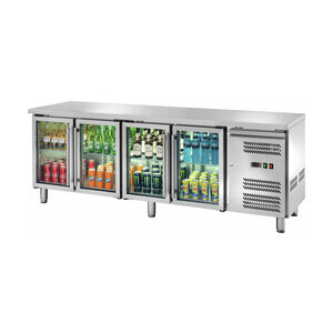 Kühltisch 553 l GN 1/1 ohne Aufkantung,
 4 Glastüren Cookmax orange