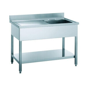 Spültisch 2 Becken links 
1800x700x850mm m.Grundboden, aufgekantet Cookmax black