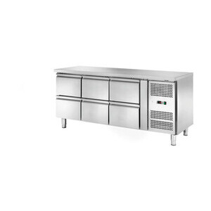 Kühltisch 417 l, ohne Aufkantung 6 Schubladen 1795 x 700 x 860 230 V / 0,30 kW Cookmax orange