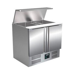 Saladette S 900 E mit Klappdeckel 
 B 903 x T 700 x H 850-885 mm Saro