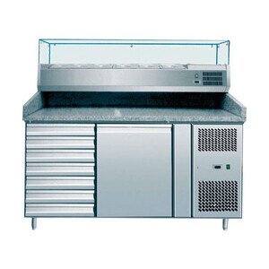 Pizzatisch, 1 Tür und 7 Schubladen mit K 1510 x 800 x 1450 230 V / 0,43 kW Cookmax orange