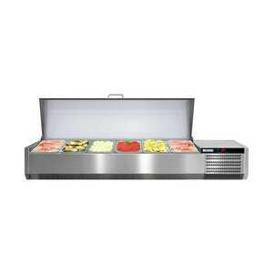 Kühl-Aufsatzvitrine mit Edelstahldeckel VRS1300K 230 V / 0,23 kW Cookmax silver