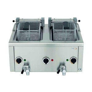 Elektro-Fritteuse 2x 7lt, mit Ablasshahn  400V / 12,0kW Cookmax black