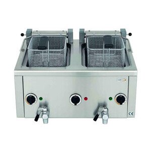 Elektro-Fritteuse 2x 7lt, mit Ablasshahn  400V / 12,0kW Cookmax black