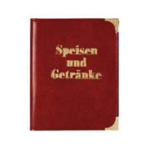 Speisenk. A5 Kunstl. BS rot, Goldecken, Schrift 1 