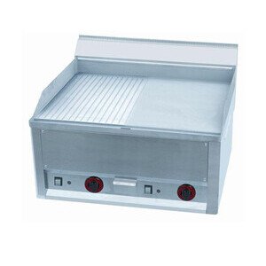 Elektro-Grillplatte 1/2geriffelt  1/2glatt verchr.   400V/6,0kW Cookmax black