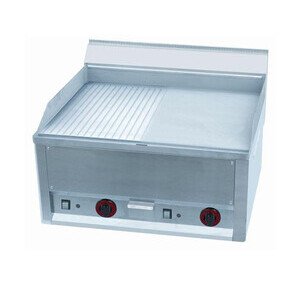 Elektro-Grillplatte 1/2geriffelt 1/2glatt verchr.400V/6,0kW Cookmax black