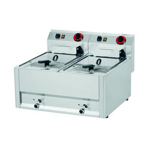 Elektro-Fritteuse 2 Becken à 8l   400V / 2x6kW Cookmax black