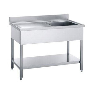 Spültisch 1 Becken rechts  1200x700x850mm m.Grundboden, aufgekantet Cookmax black