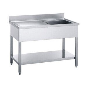 Spültisch 1 Becken rechts  1200x700x850mm m.Grundboden, aufgekantet Cookmax black