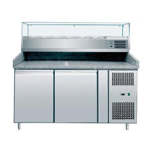 Pizzatisch, mit Kühlaufsatzvitrine 1510x800x1450, 2 Türen Cookmax orange