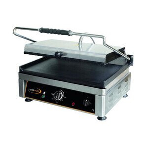 Elektro-Kontaktgrill 1 Heizzone 
Oben gerillt & unten glatt Cookmax black