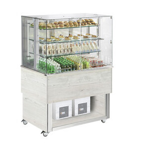 Büfett-Insel Selbstservice-Kühlvitrine 1494 mm GN 4/1 Entnahmeklappe Hemlock Cookmax silver