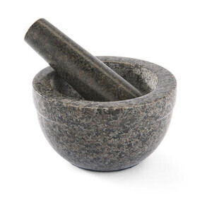 Granit Mörser Ø 14 cm mit Stößel / schwarz grau Rösle